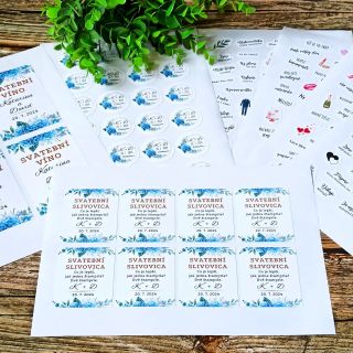 Z téhle svatební hortenziové sady mám radost. Slivovičky, vínka i fotokoutek budou zdobit samolepky ode mne 💙🤍🌿...